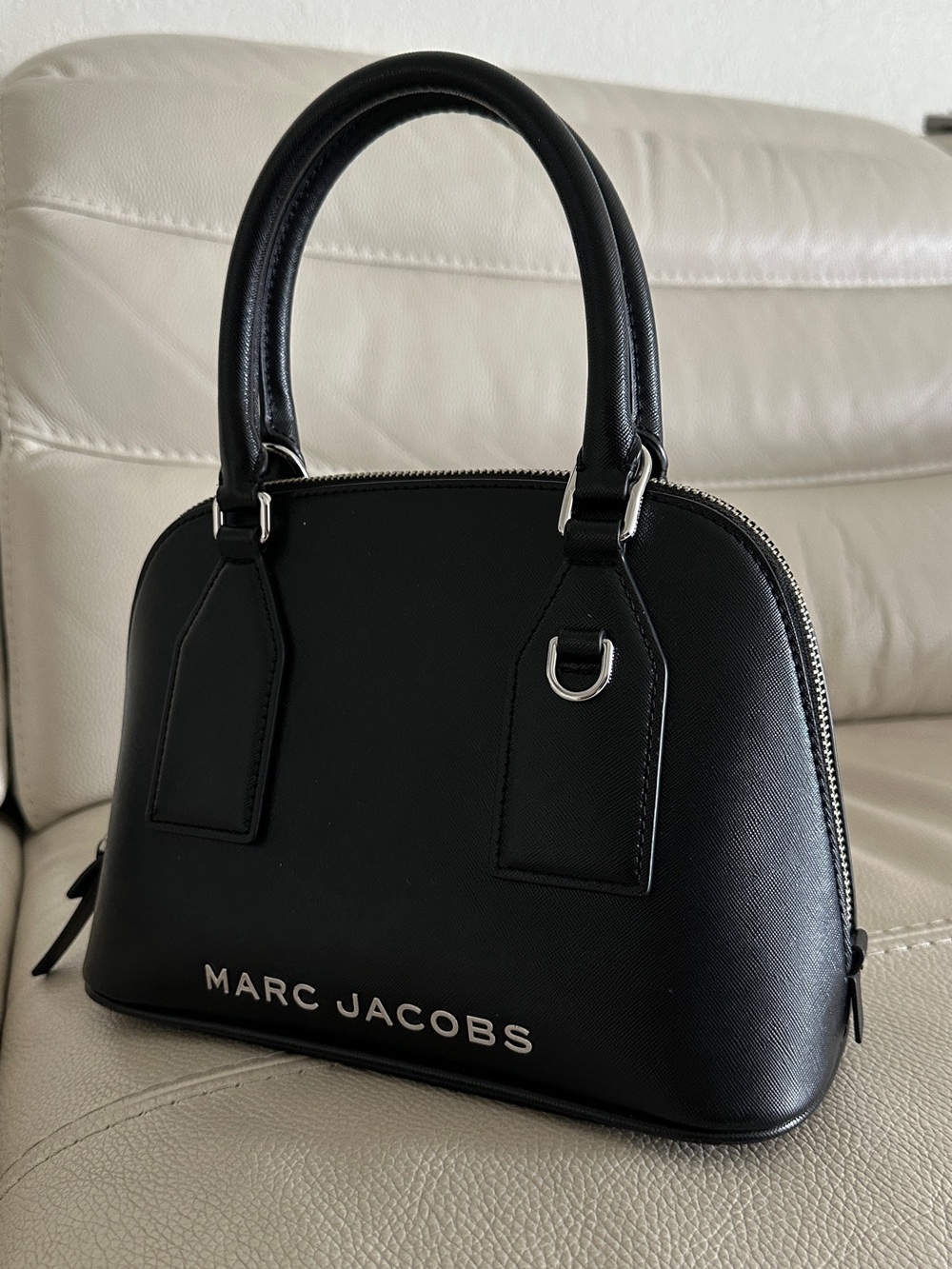 Marc Jacobs Black Leather Dome Satchel with Webbing Strap - Picture 3 of 9